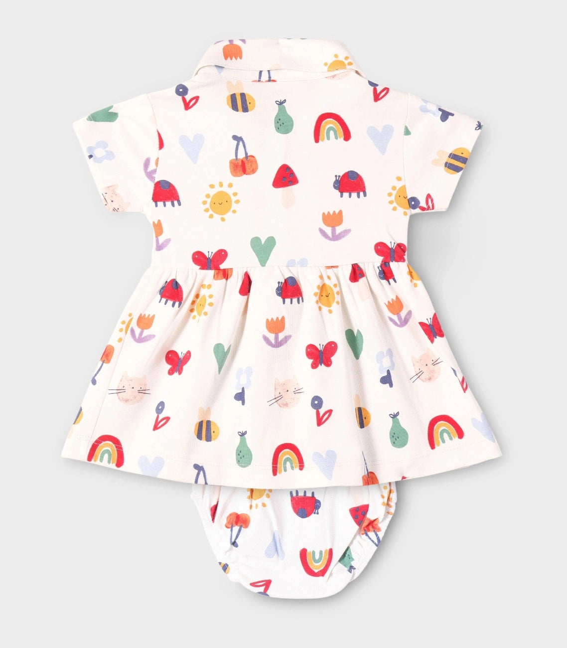 Rainbow Dreams Printed White Girls Cotton Frock with Panty