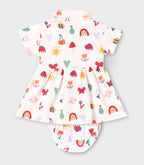 Rainbow Dreams Printed White Girls Cotton Frock with Panty