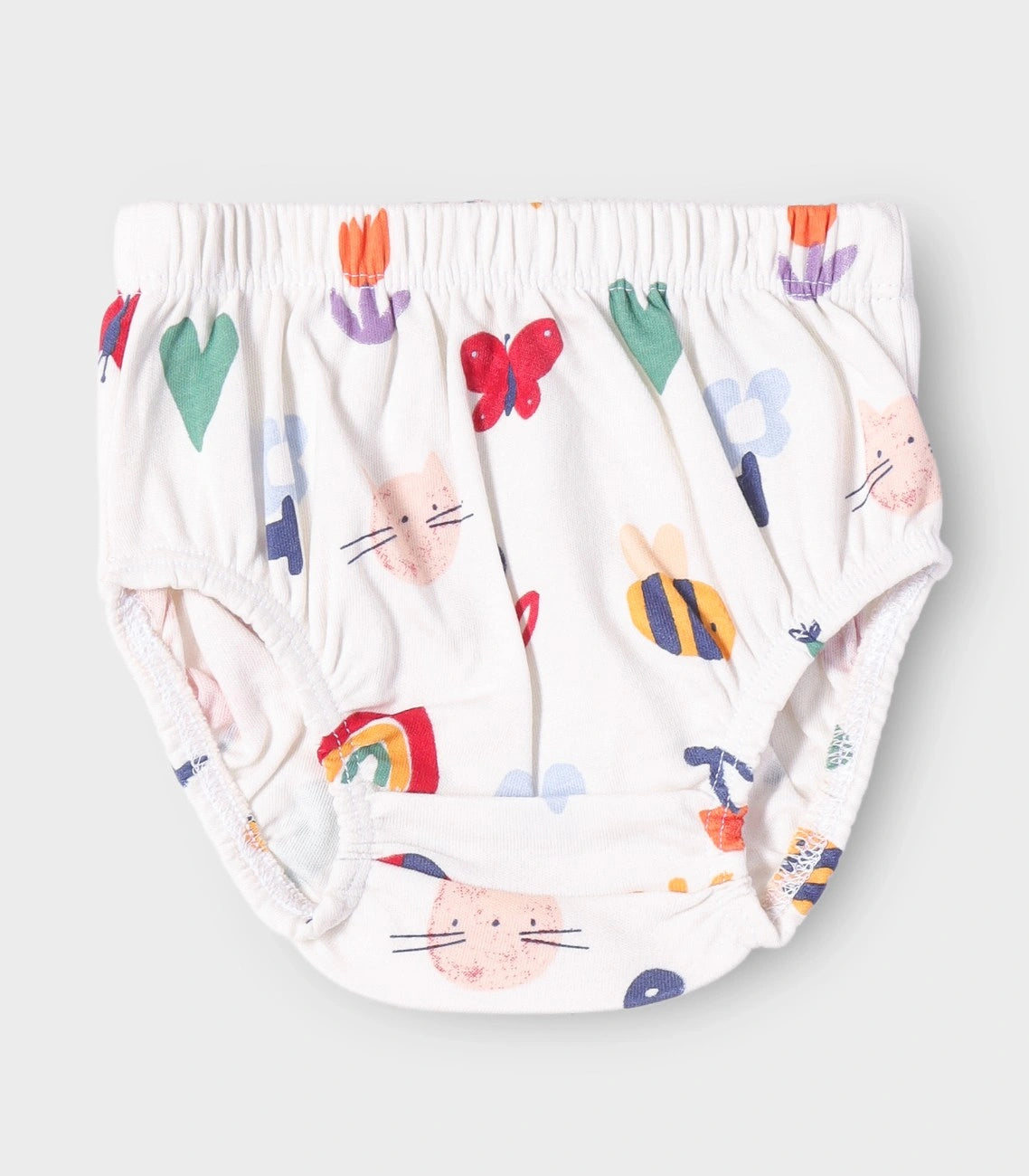 Rainbow Dreams Printed White Girls Cotton Frock with Panty