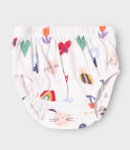 Rainbow Dreams Printed White Girls Cotton Frock with Panty