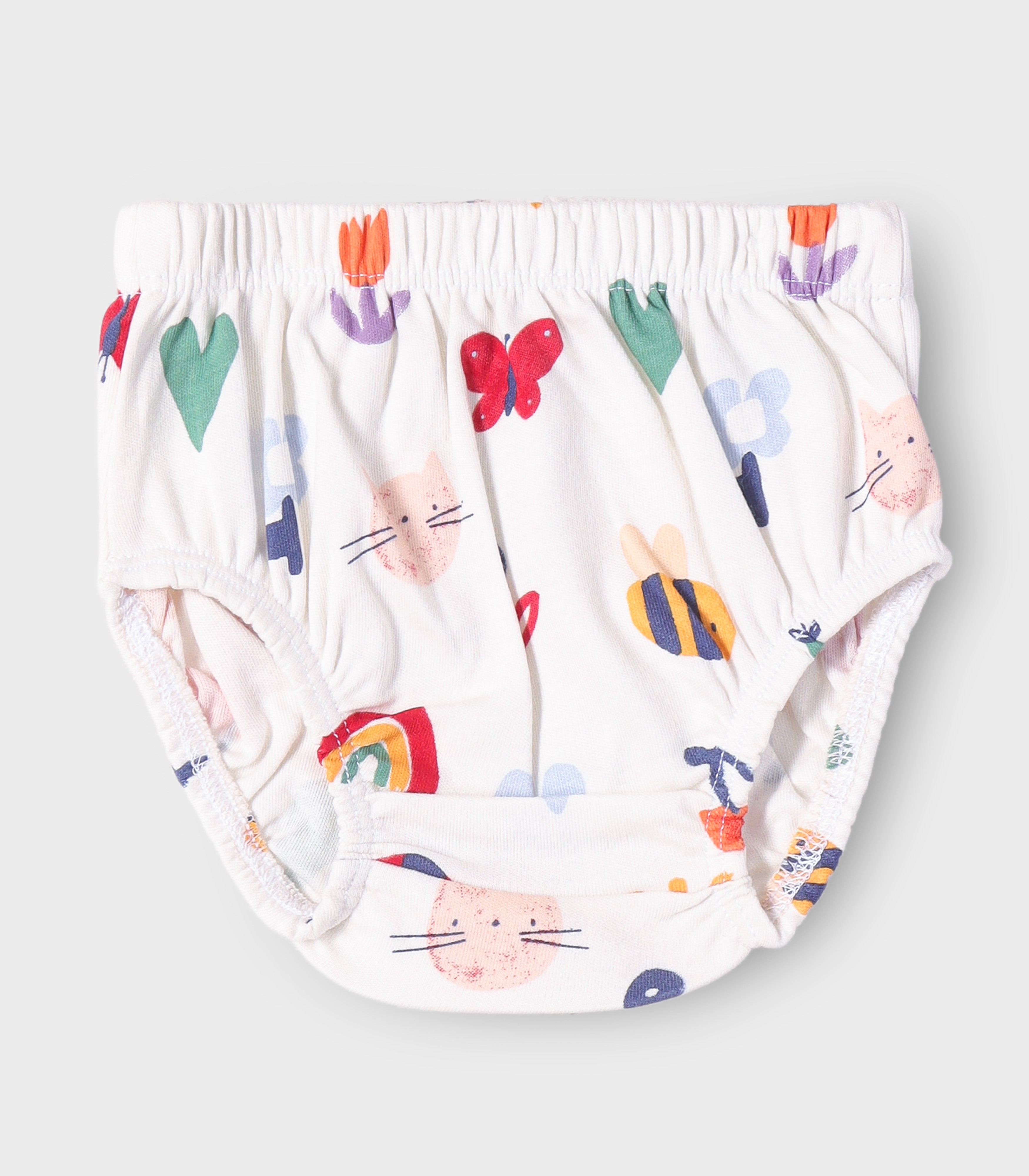 Rainbow Dreams Printed White Girls Cotton Frock with Panty