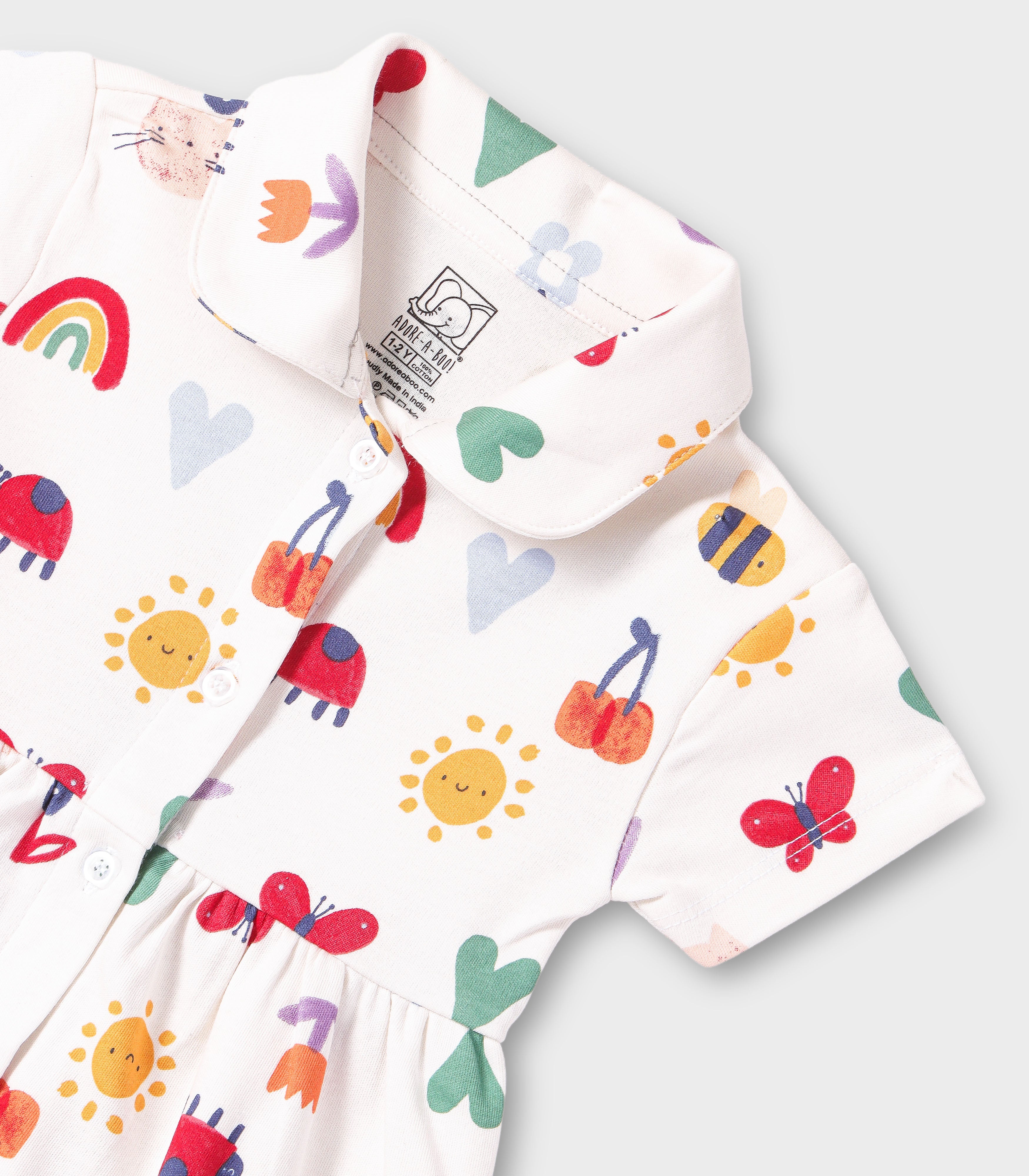 Rainbow Dreams Printed White Girls Cotton Frock with Panty