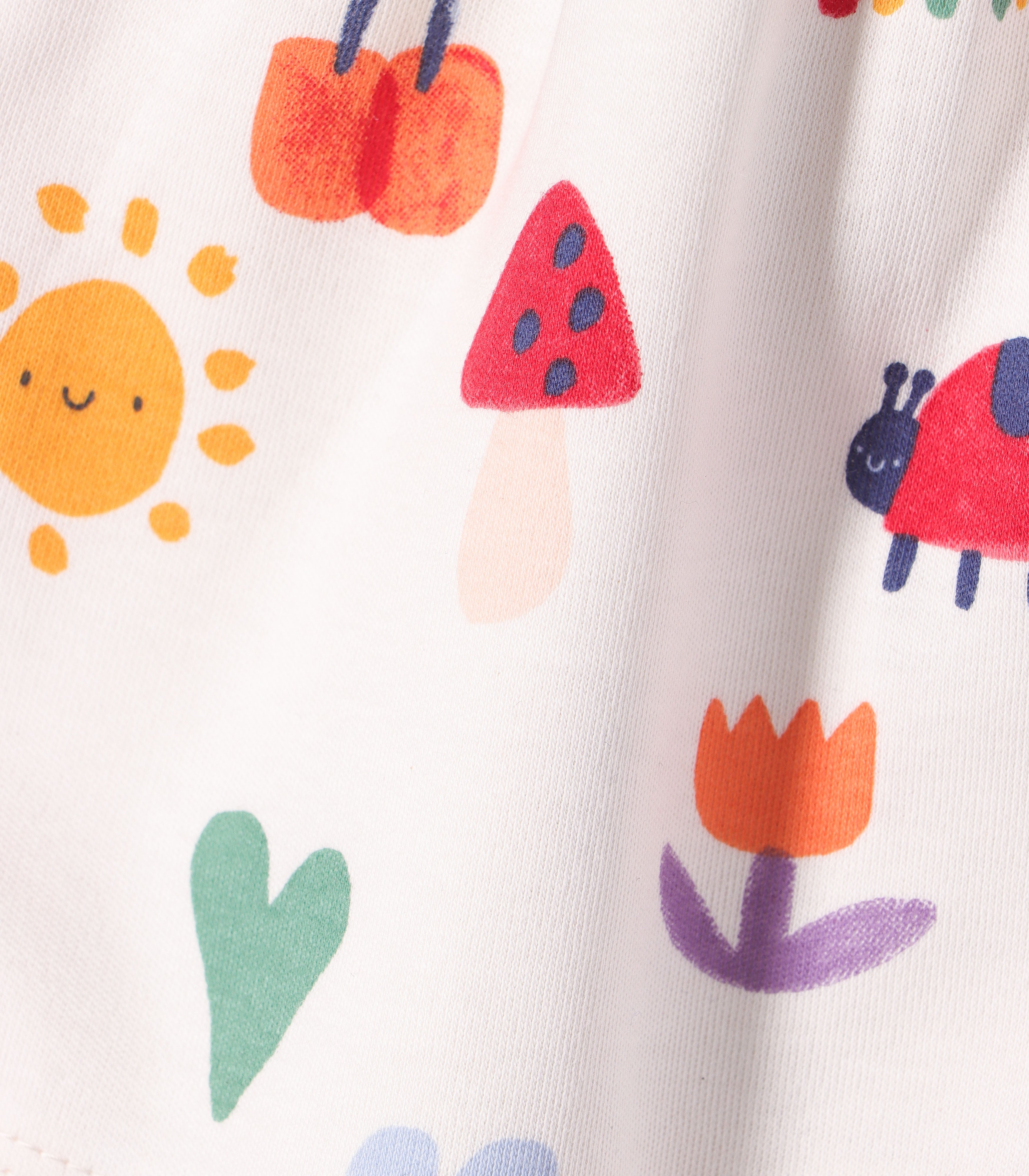 Rainbow Dreams Printed White Girls Cotton Frock with Panty