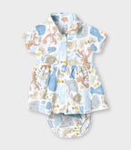 Ocean Buddies Printed White Girls Cotton Frock with Panty