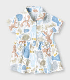 Ocean Buddies Printed White Girls Cotton Frock with Panty