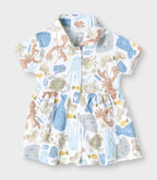 Ocean Buddies Printed White Girls Cotton Frock with Panty