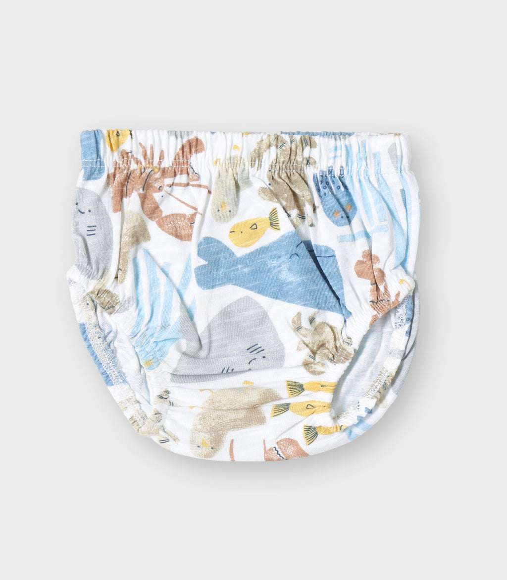 Ocean Buddies Printed White Girls Cotton Frock with Panty