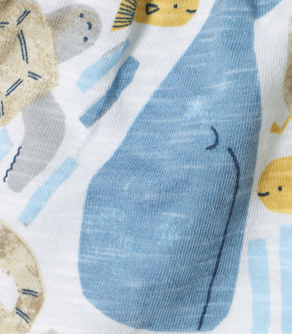 Ocean Buddies Printed White Girls Cotton Frock with Panty