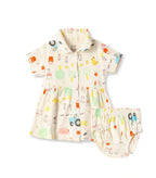 Farmyard Fun Printed Off white Girls Cotton Frock with Panty