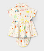 Farmyard Fun Printed Off white Girls Cotton Frock with Panty