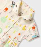 Farmyard Fun Printed Off white Girls Cotton Frock with Panty