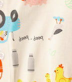 Farmyard Fun Printed Off white Girls Cotton Frock with Panty