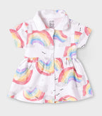 Rainbow Printed White Girls Cotton Frock with Panty