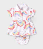 Rainbow Printed White Girls Cotton Frock with Panty