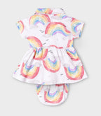 Rainbow Printed White Girls Cotton Frock with Panty