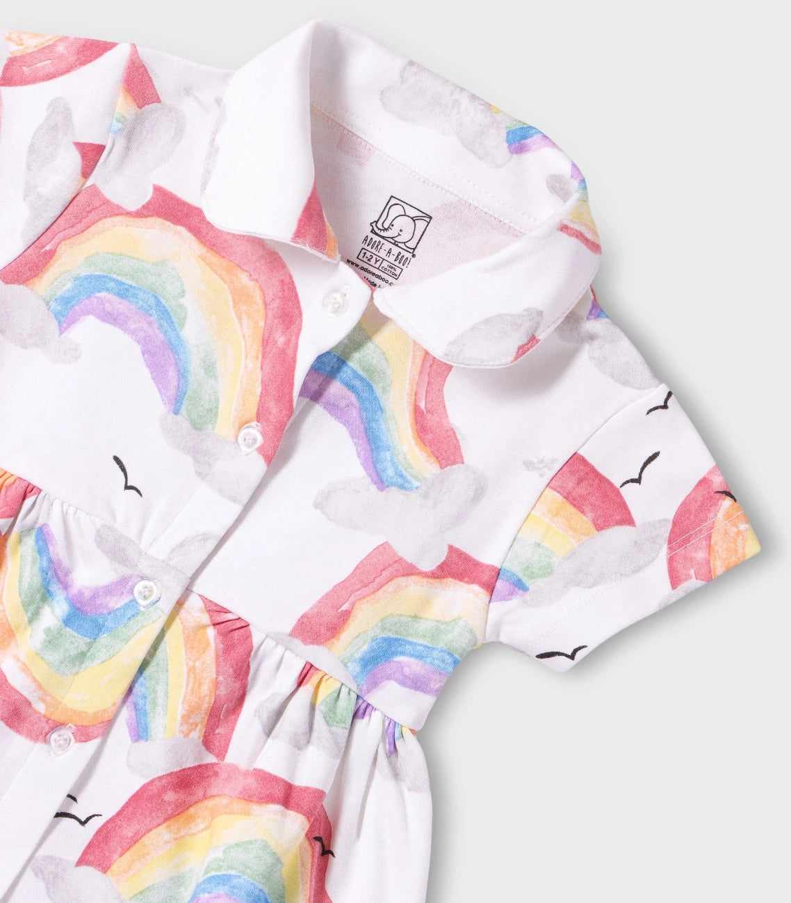 Rainbow Printed White Girls Cotton Frock with Panty