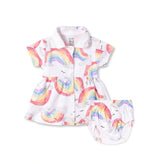 Rainbow Printed White Girls Cotton Frock with Panty
