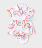 Rainbow Printed White Girls Cotton Frock with Panty