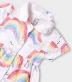 Rainbow Printed White Girls Cotton Frock with Panty