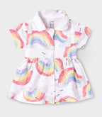 Rainbow Printed White Girls Cotton Frock with Panty