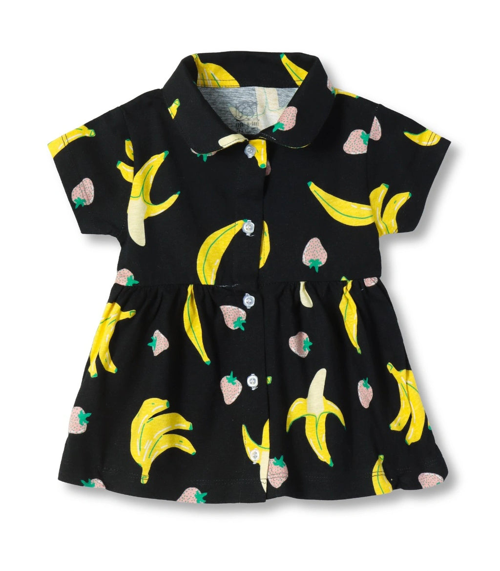 Berry Banana Printed Black Girls Cotton Frock with Panty
