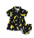 Berry Banana Printed Black Girls Cotton Frock with Panty