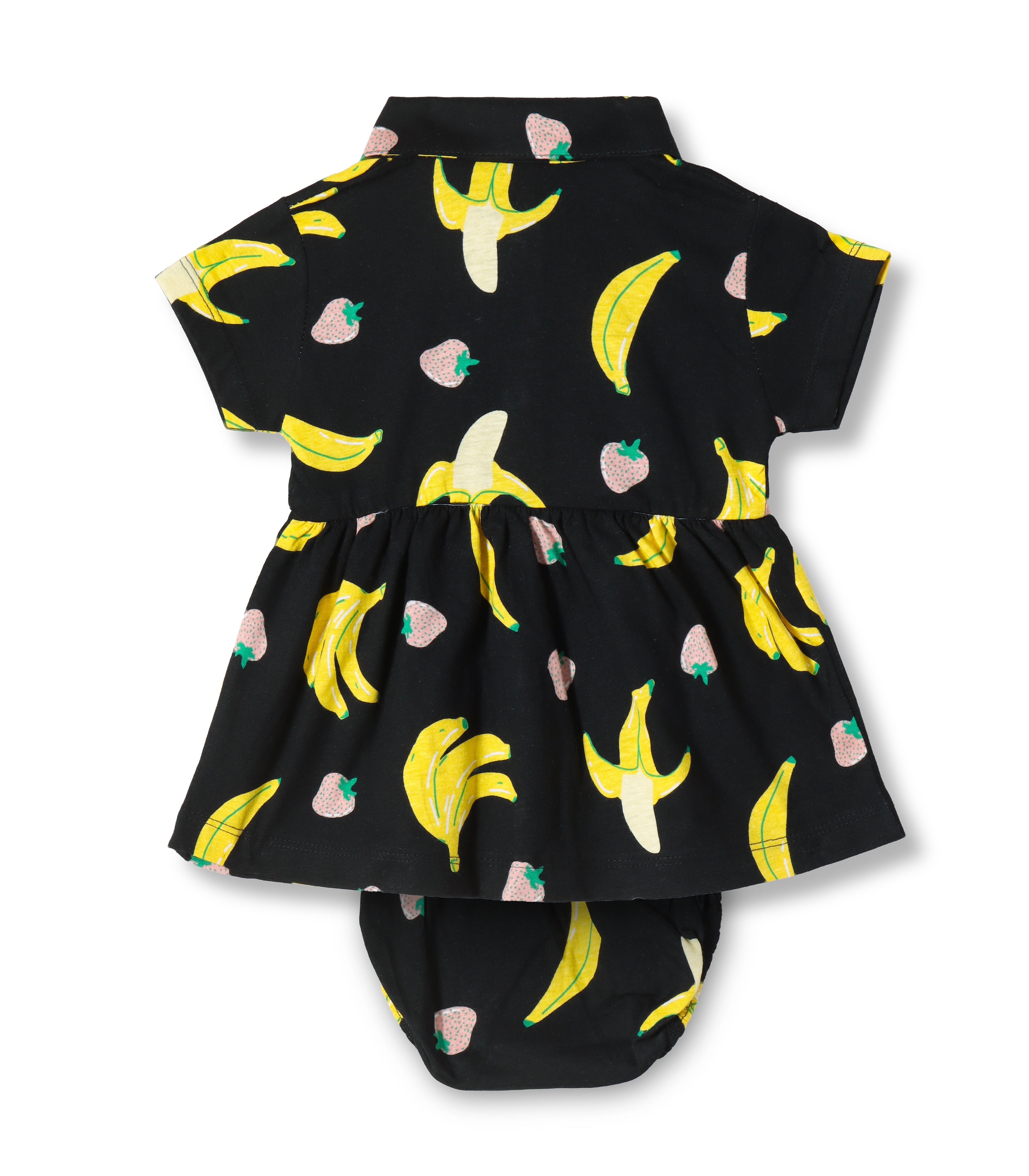 Berry Banana Printed Black Girls Cotton Frock with Panty