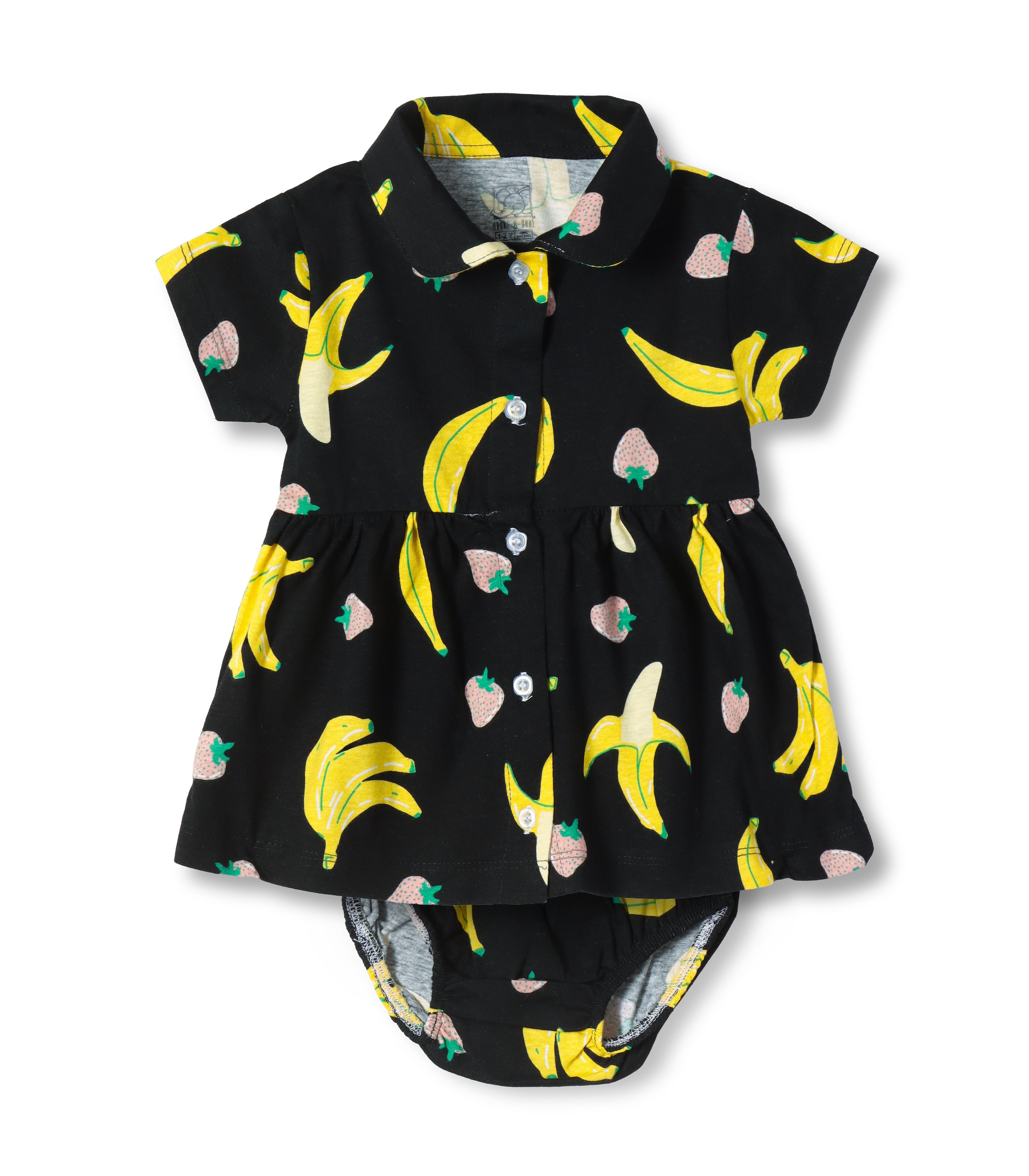 Berry Banana Printed Black Girls Cotton Frock with Panty
