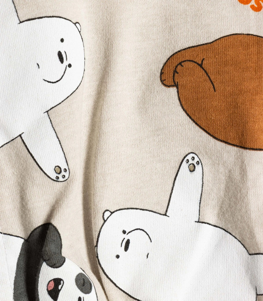 Bear With Us Printed Beige Girls Cotton Frock with Panty
