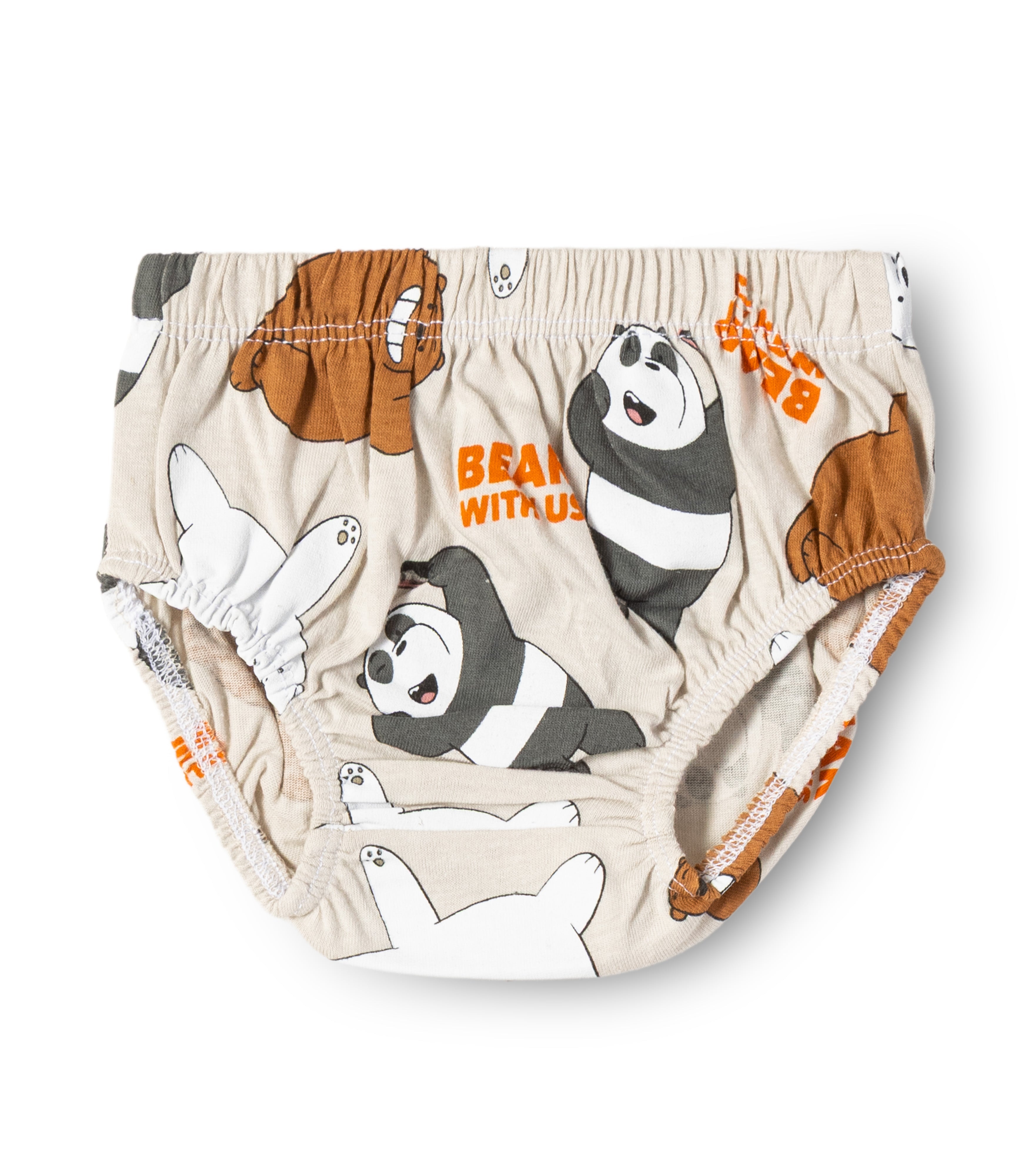 Bear With Us Printed Beige Girls Cotton Frock with Panty