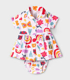 Color Bloom Printed Multicolor Girls Cotton Frock with Panty
