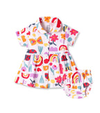 Color Bloom Printed Multicolor Girls Cotton Frock with Panty