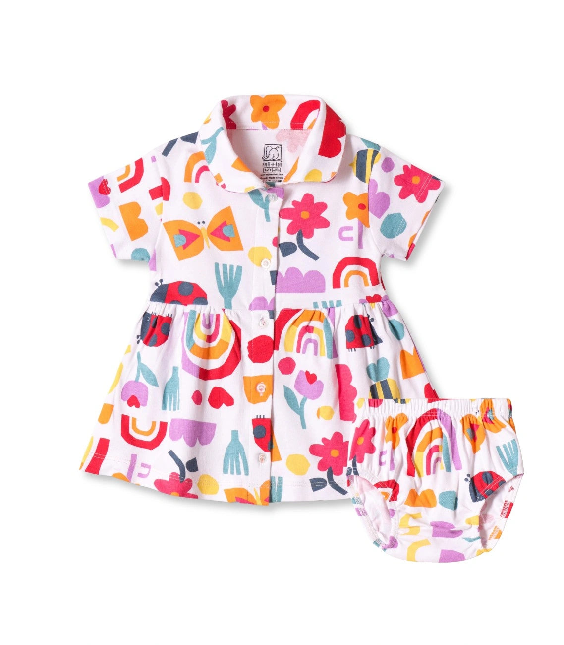 Color Bloom Printed Multicolor Girls Cotton Frock with Panty