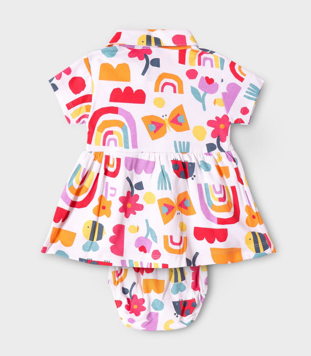 Color Bloom Printed Multicolor Girls Cotton Frock with Panty