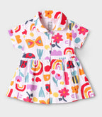 Color Bloom Printed Multicolor Girls Cotton Frock with Panty