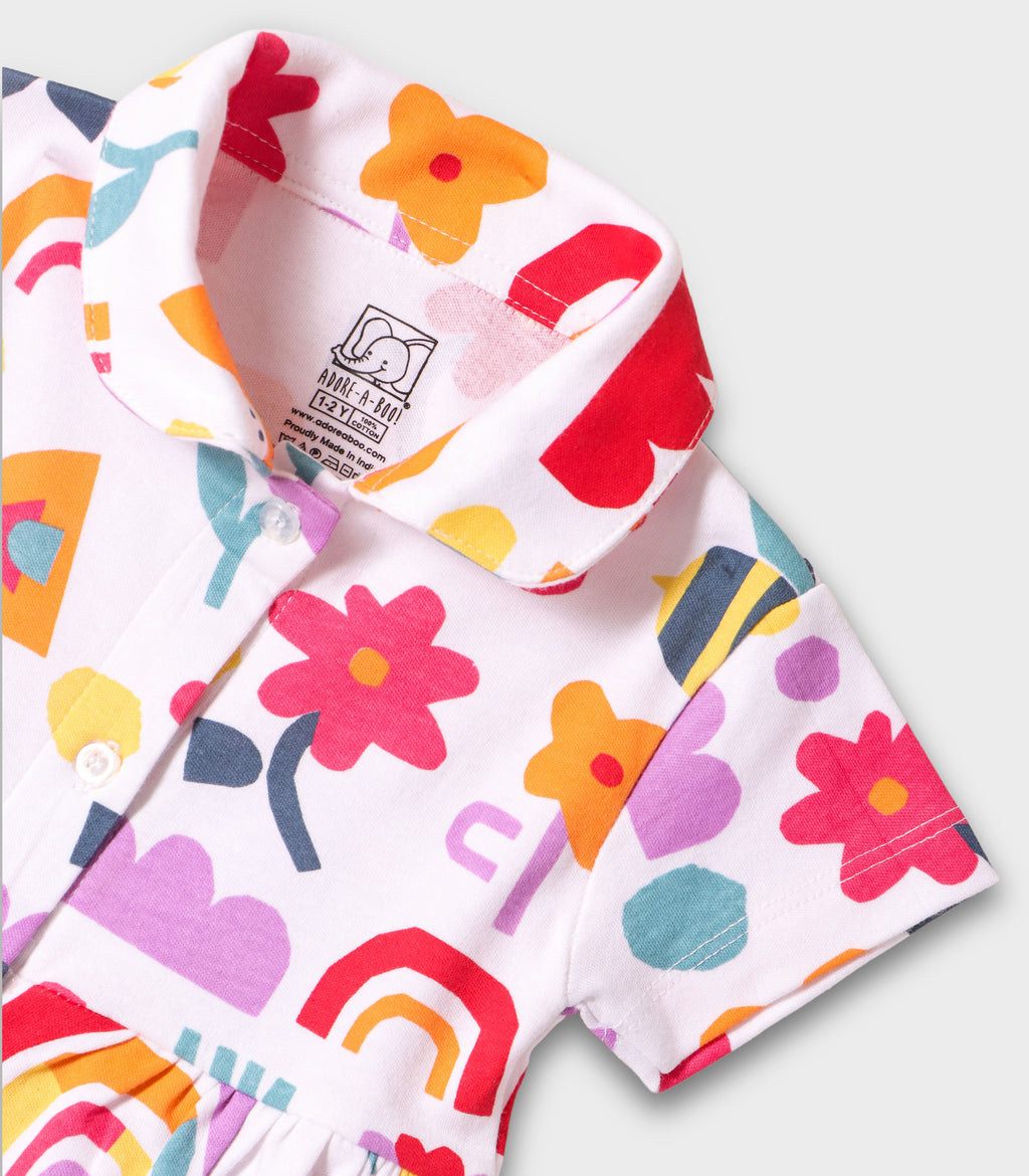 Color Bloom Printed Multicolor Girls Cotton Frock with Panty