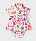 Color Bloom Printed Multicolor Girls Cotton Frock with Panty