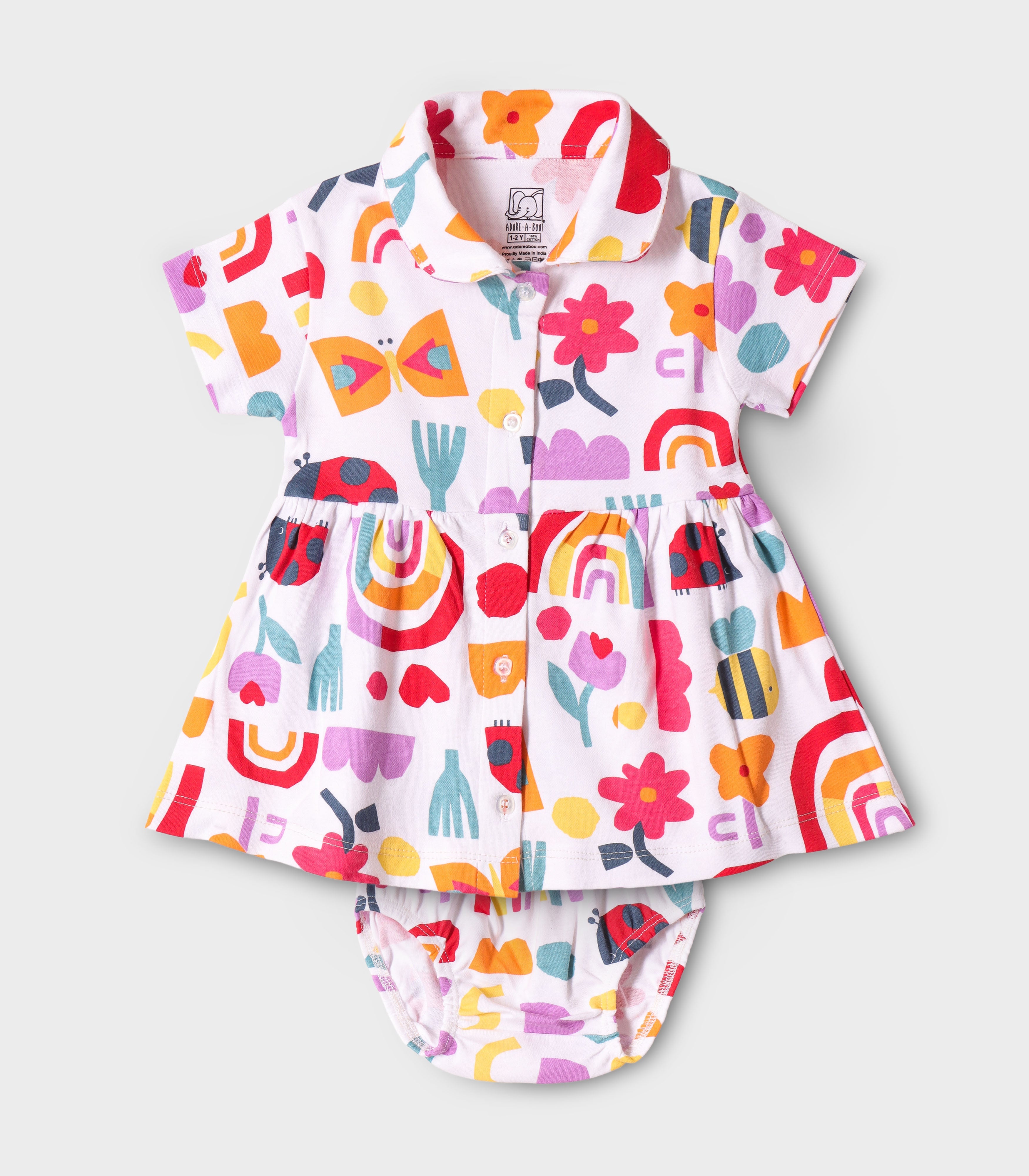 Color Bloom Printed Multicolor Girls Cotton Frock with Panty