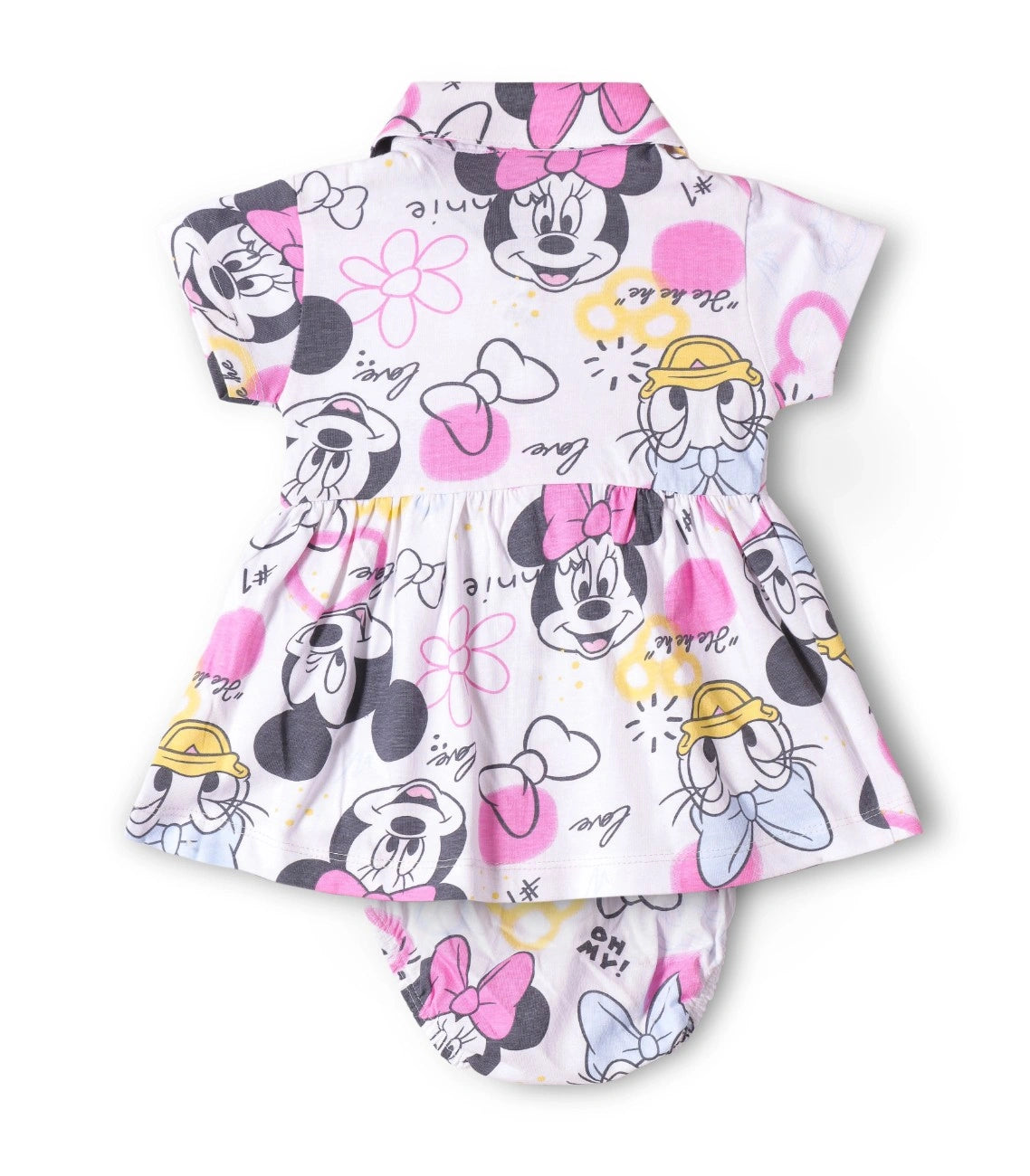 Minnie Love Printed Pink Girls Cotton Frock with Panty