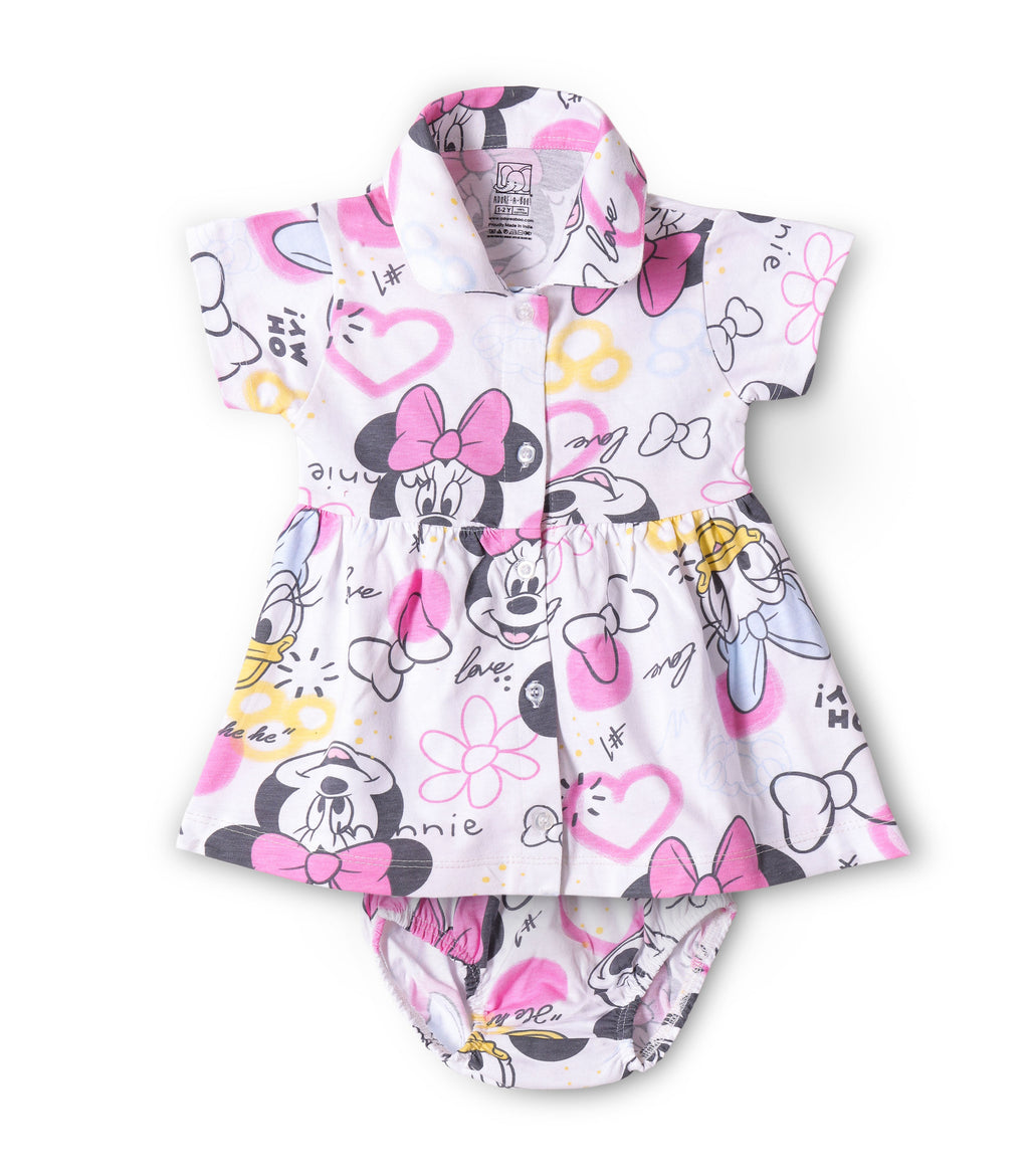 Minnie Love Printed Pink Girls Cotton Frock with Panty