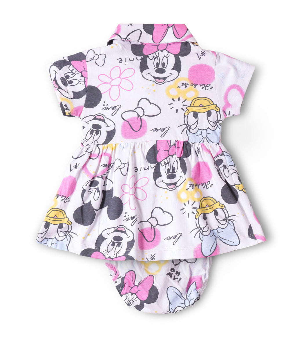 Minnie Love Printed Pink Girls Cotton Frock with Panty