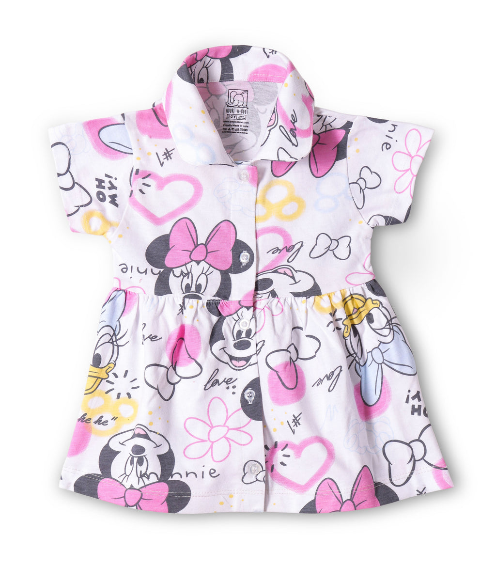 Minnie Love Printed Pink Girls Cotton Frock with Panty