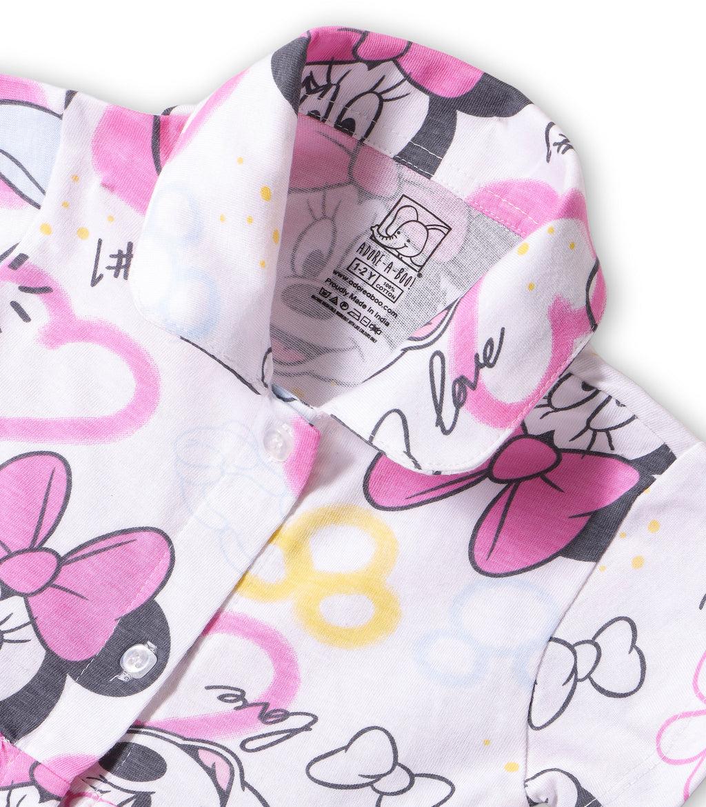 Minnie Love Printed Pink Girls Cotton Frock with Panty