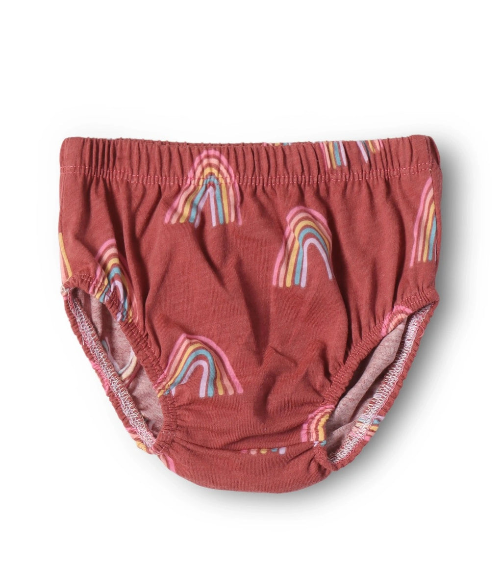 Rustic Rainbow Printed Red Girls Cotton Frock with Panty