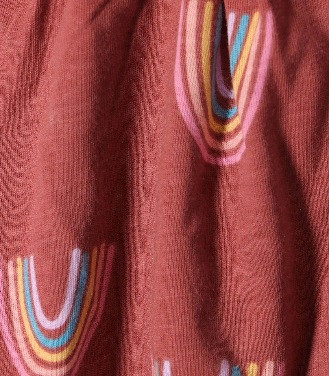 Rustic Rainbow Printed Red Girls Cotton Frock with Panty