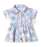 Flamingo Fun Printed Blue Girls Cotton Frock with Panty