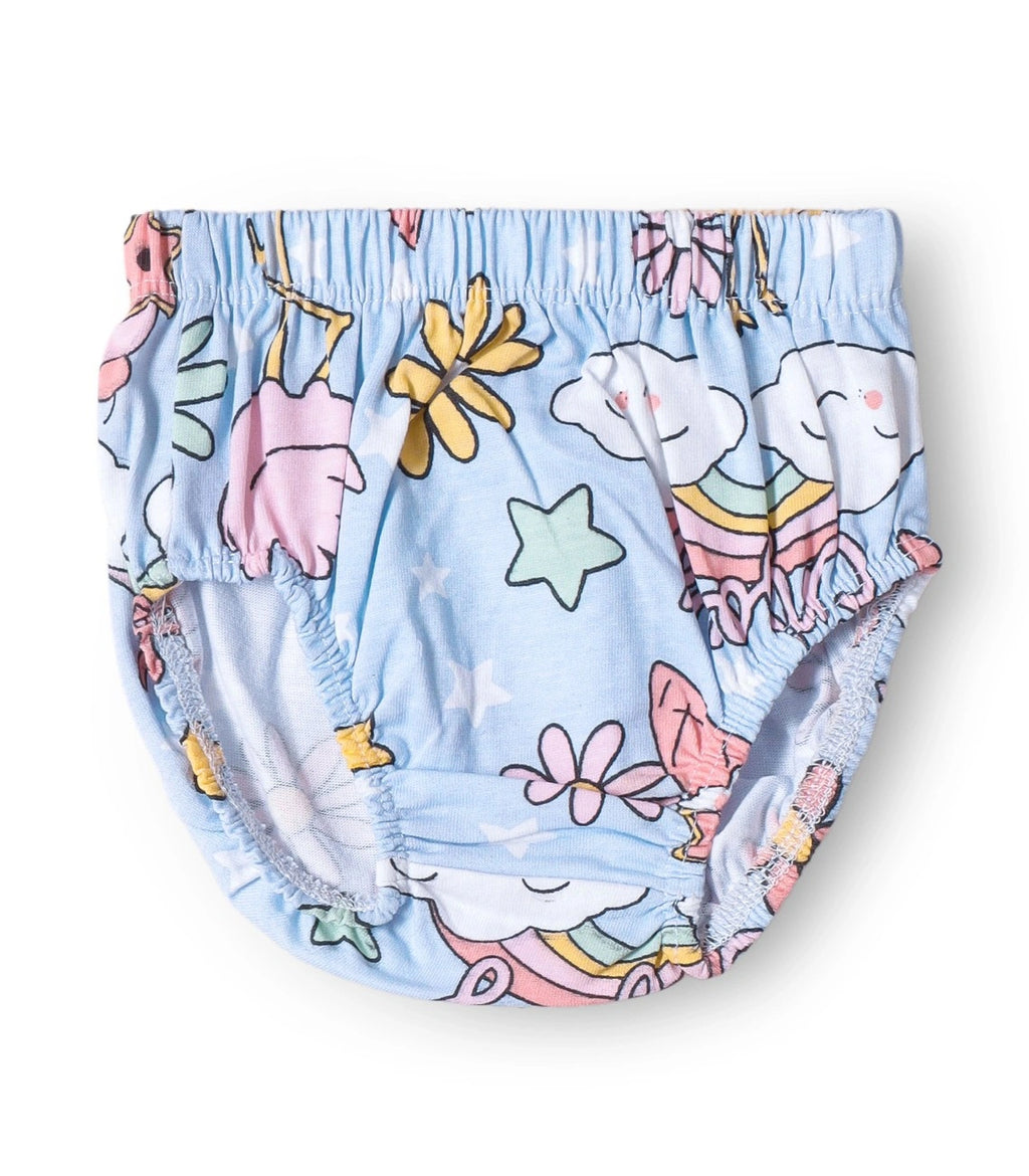Flamingo Fun Printed Blue Girls Cotton Frock with Panty