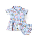 Flamingo Fun Printed Blue Girls Cotton Frock with Panty