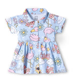 Flamingo Fun Printed Blue Girls Cotton Frock with Panty