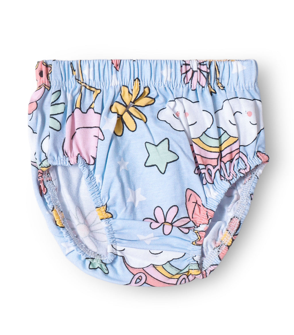 Flamingo Fun Printed Blue Girls Cotton Frock with Panty